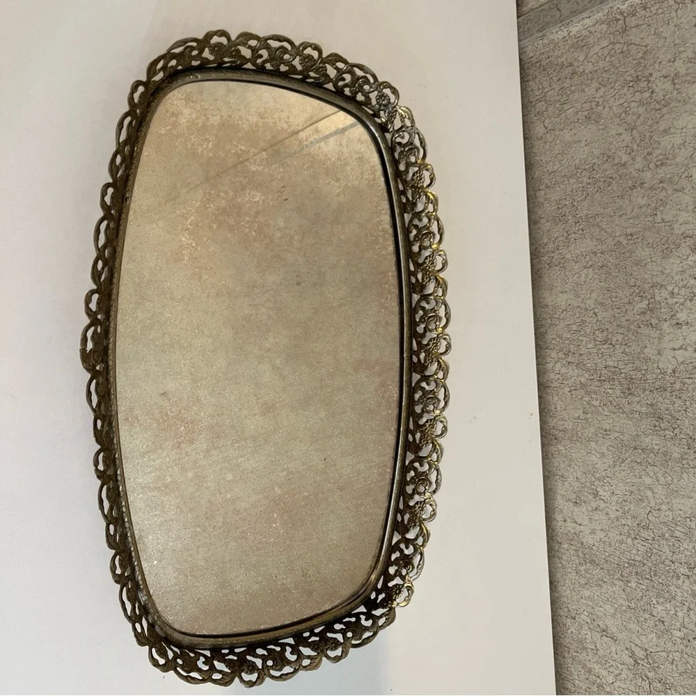 Vintage Ornate Filigree Gold Decorative Wall Mirror
